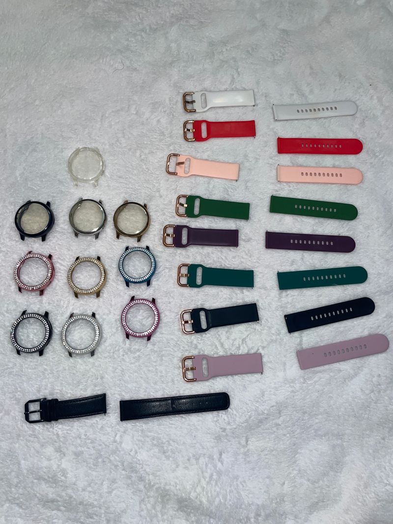 Samsung 40mm multi colors7 watch bands and covers 2 leather 6 bling covers 4 solid,  bumpers 1 leather sz sm