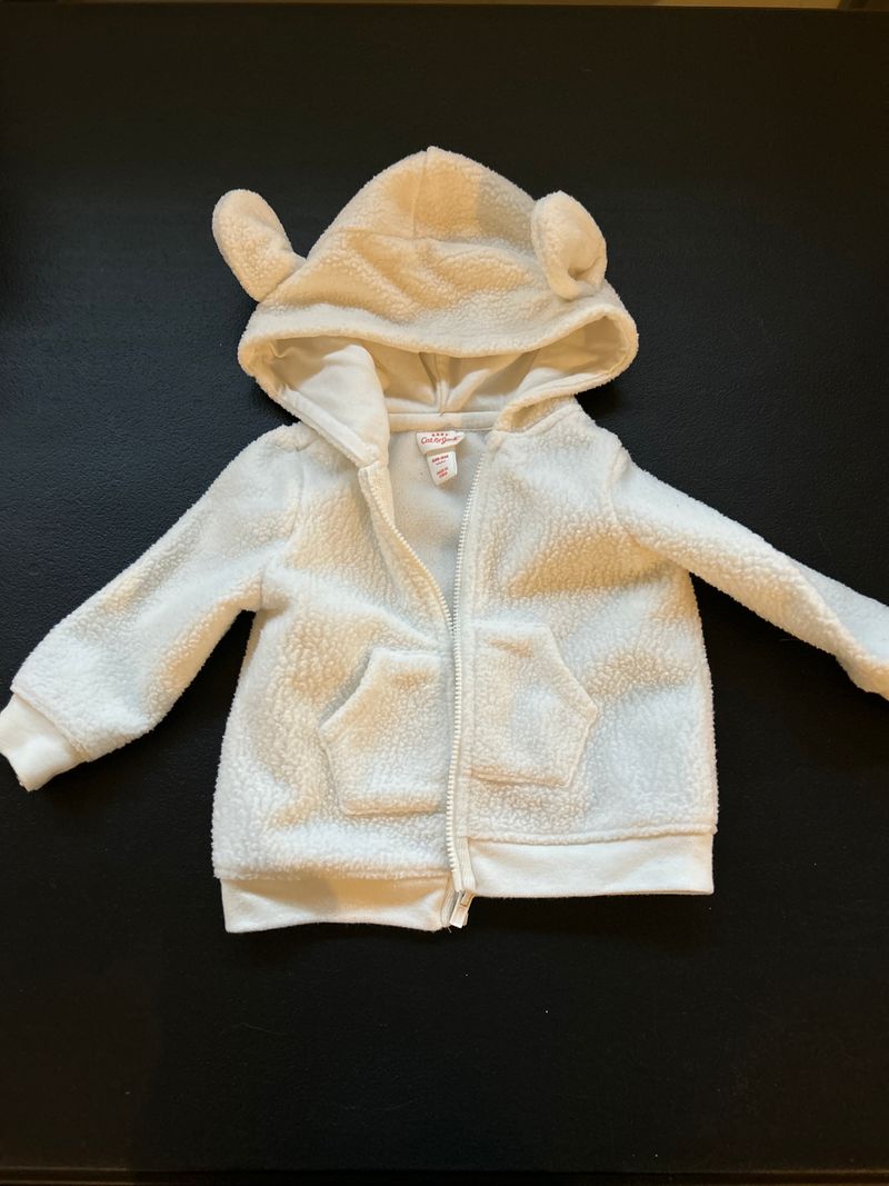 Cat & Jack jacket, full-zip hooded fleece, white 6-9 months 6 Months