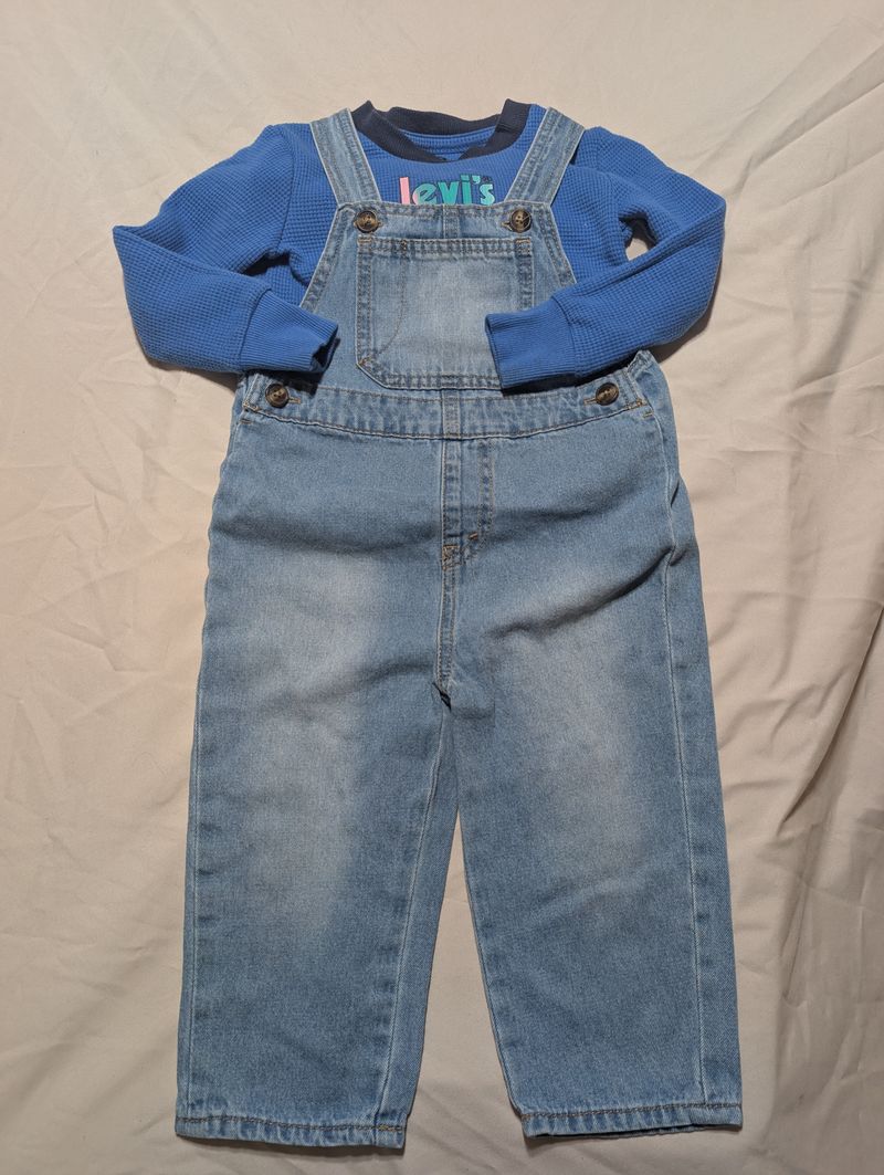 Levi's 2T jean overalls and long sleeve thermal blue shirt 2T
