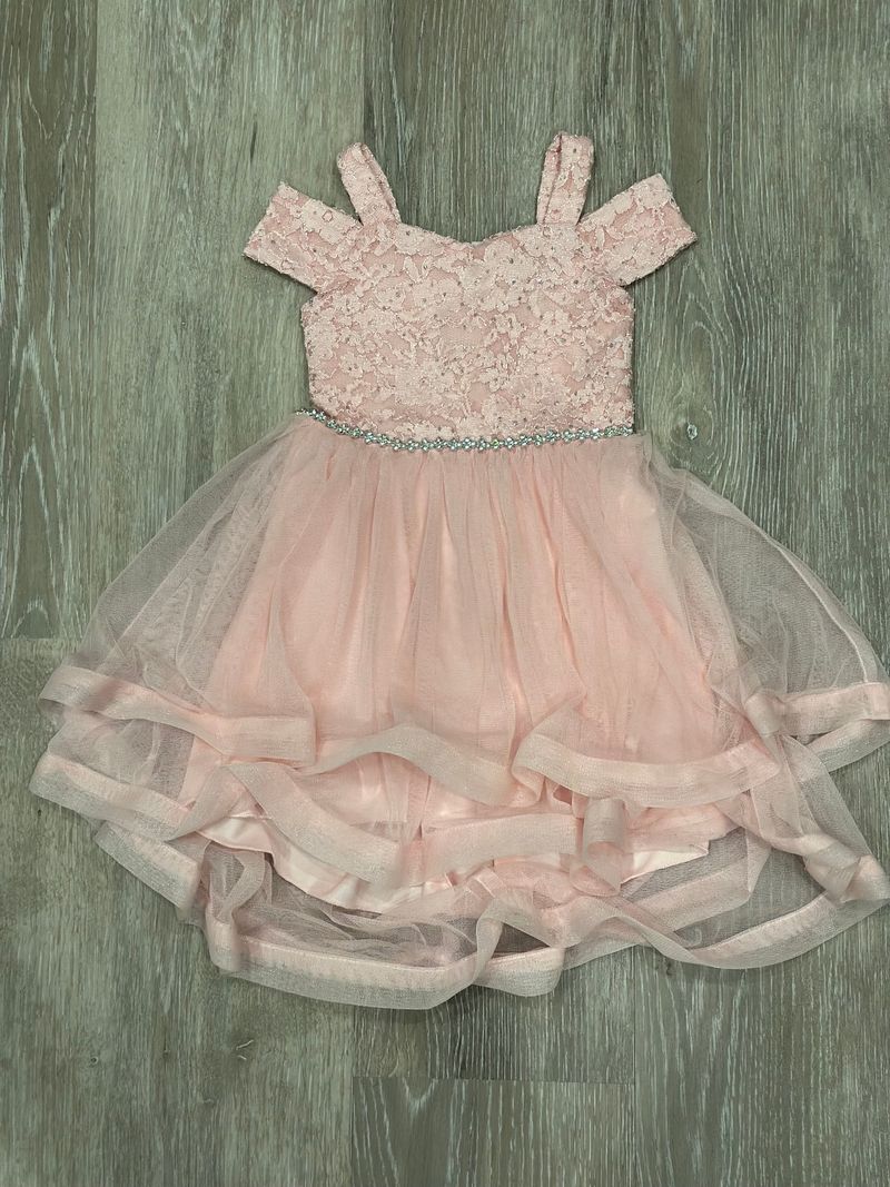 Speechless Kids, 2T, Dress, Pink lace bodice, rhinestone belt, layered tulle hi-lo skirt 2T
