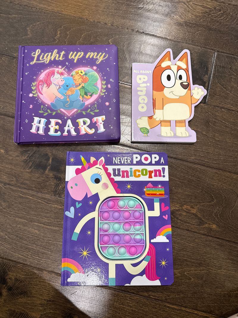 3 books Bingo, Light Up Heart, Unicorn Popper book  Board Book