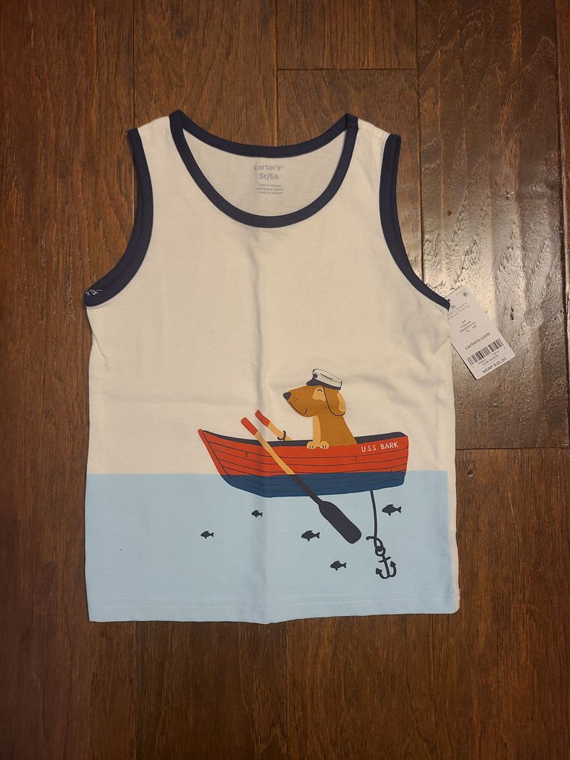 Carters, sleeveless nautical shirt with dog, NWT sailor, boat, red, white and blue 5T
