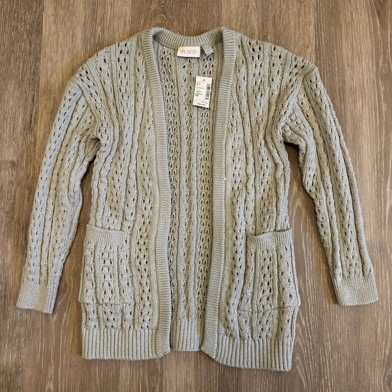 Childrens Place, Large 10/12, Cardigan, Grey Open Front Cardigan, NWT 10