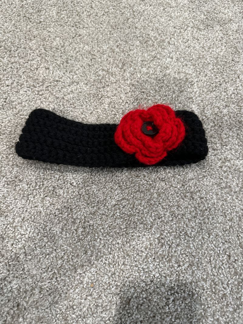 Red and black ear warmers