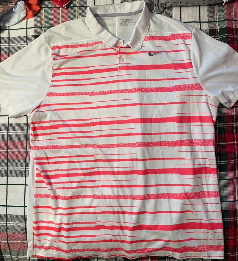 Nike Golf Cora and white striped golf polo Men's - XXL