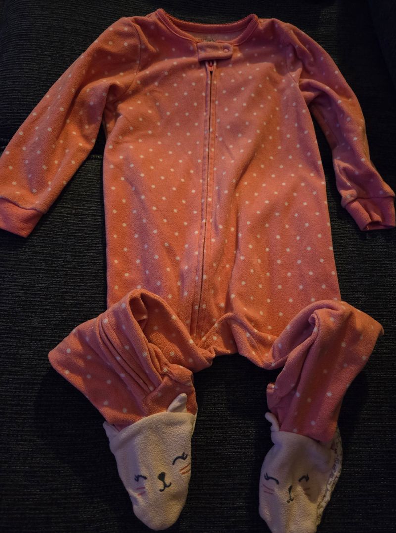 Carters fleece sleeper Pink pokadot sleeper kitty feet 24 Months