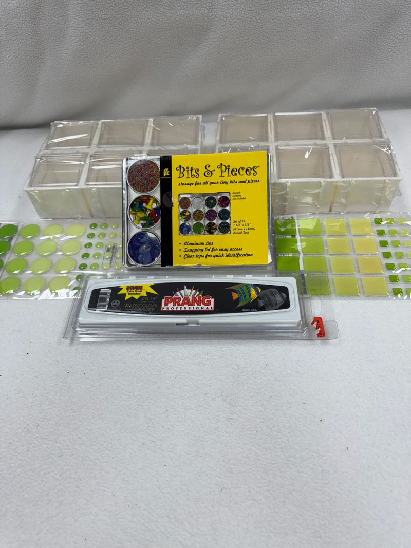 3 Storage Boxes Tiles and Watercolor Paints NWOT