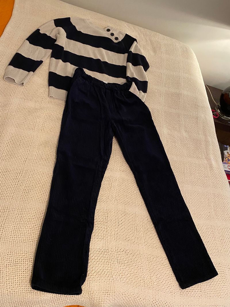 Zara Blue Corduroy Pants & Striped Sweater  14
