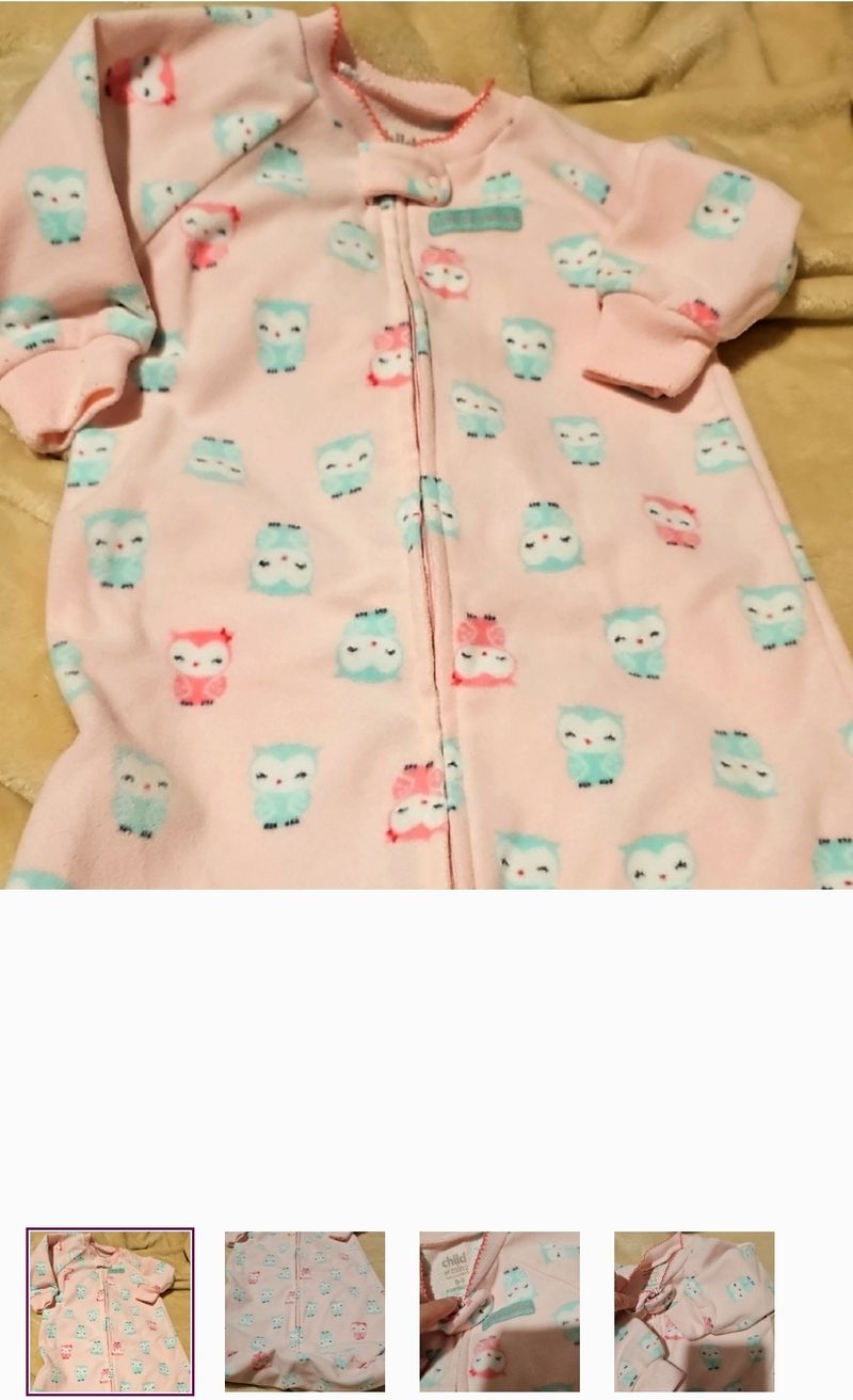 Child of mine Carters 0-9m 0-9m Pink owl fleece zip sleep sack Ex cond 6 Months