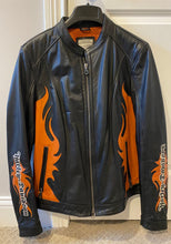 Load image into Gallery viewer, Harley Davidson Leather jacket black and orange Women&#39;s - XL
