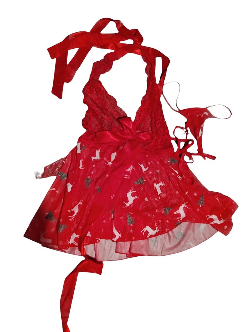 Cider nwt Christmas lingerie lace baby doll Chemise lingerie nightgown w garter Women's - M