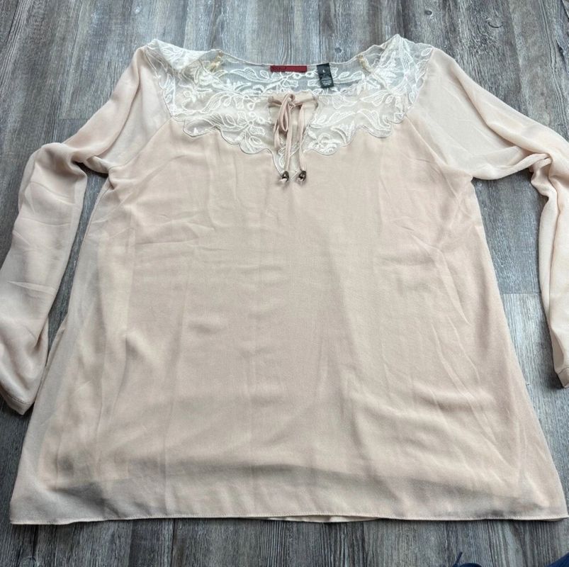 Bke red Cream lace long sleeve blouse Women's - L