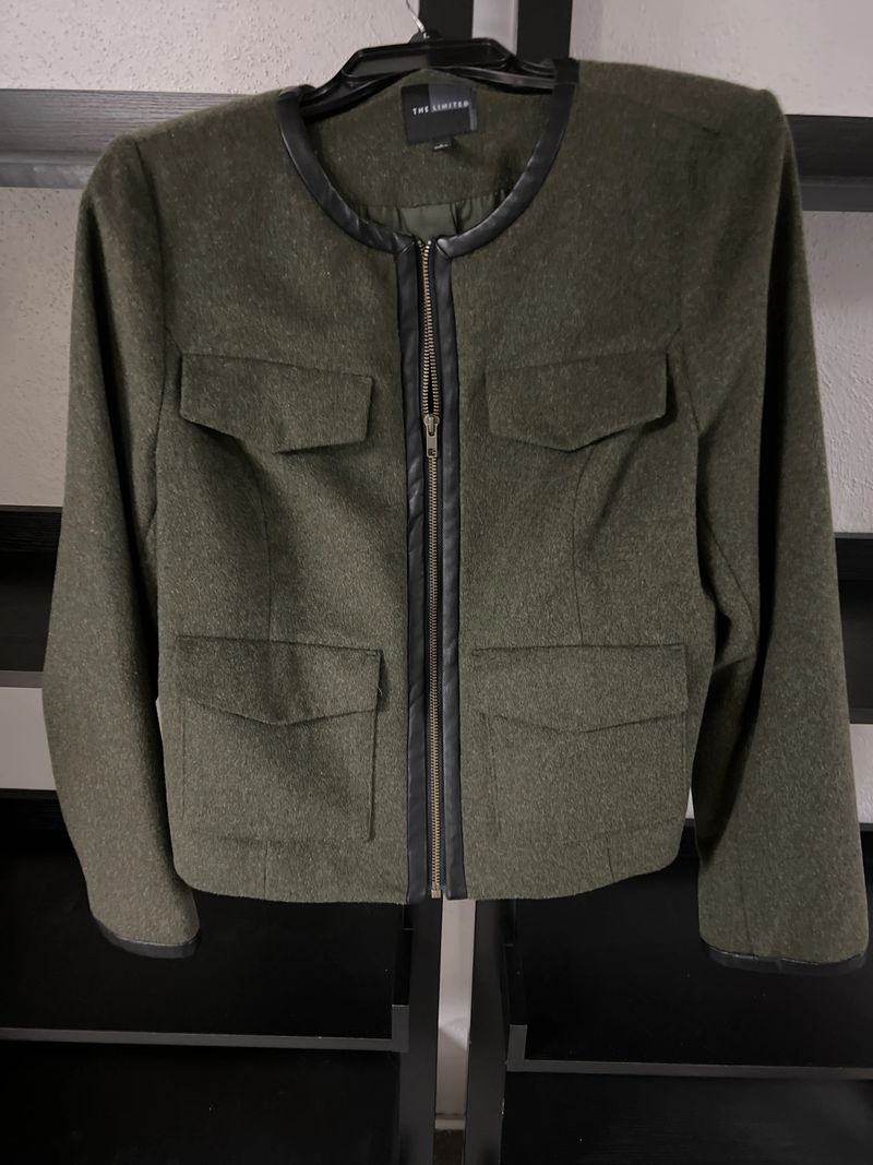 Limited army green blazer Leather trim Women's - L