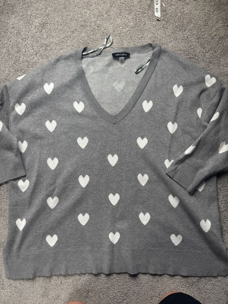 Cable and gauge 1x gray heart sweater Women's - XL