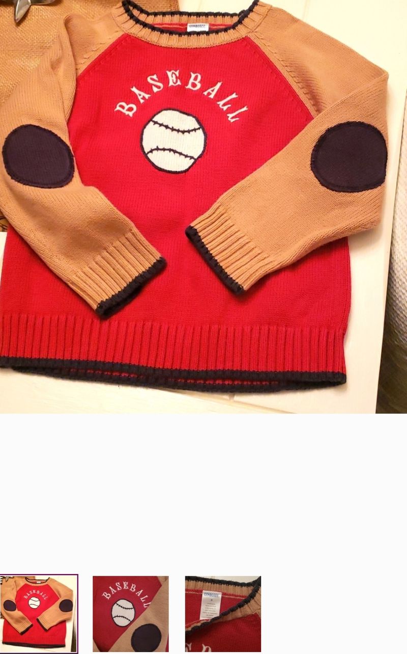 Gymboree Cotton knit baseball sweater elbow patches 4 tag fit 4/5 4T