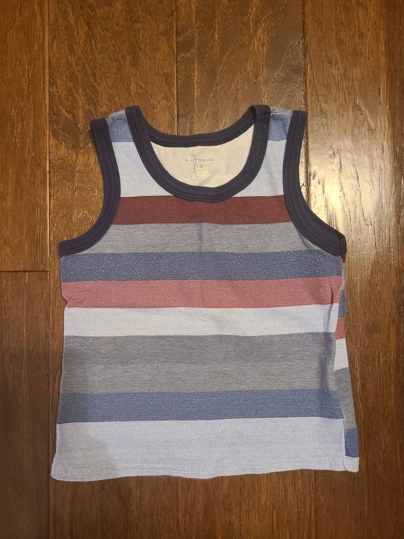 Garanimals, SMR, striped sleeveless t-shirt blues and maroon 2T