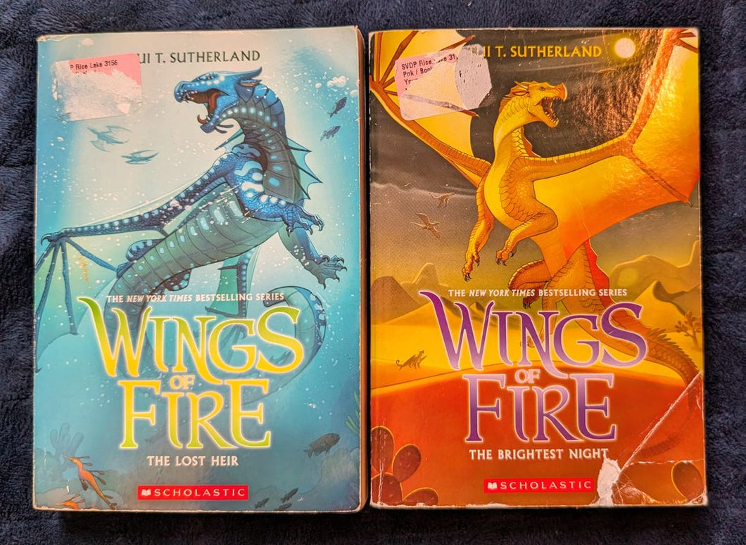 2 Wings of Fire books Lost Heir book 2, Brightest Night book 5 Youth Chapter Book