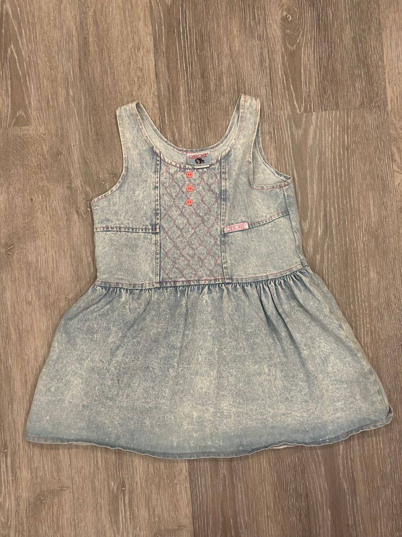 Cherokee, Size 6, Jumper Dress, Light Wash Jean Jumper w/ Pink Detals 6