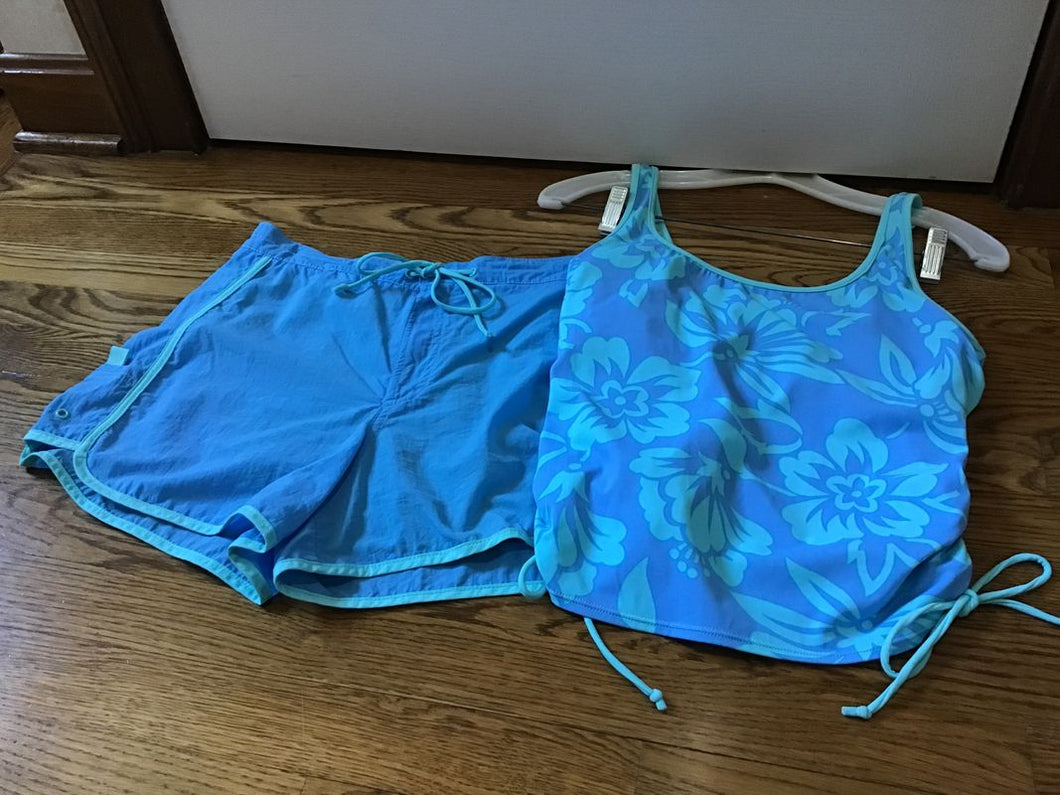 Catzimi Size 12 Aqua/Blue Swimsuit Size 12 Shorts & Top Tankini Women's - L