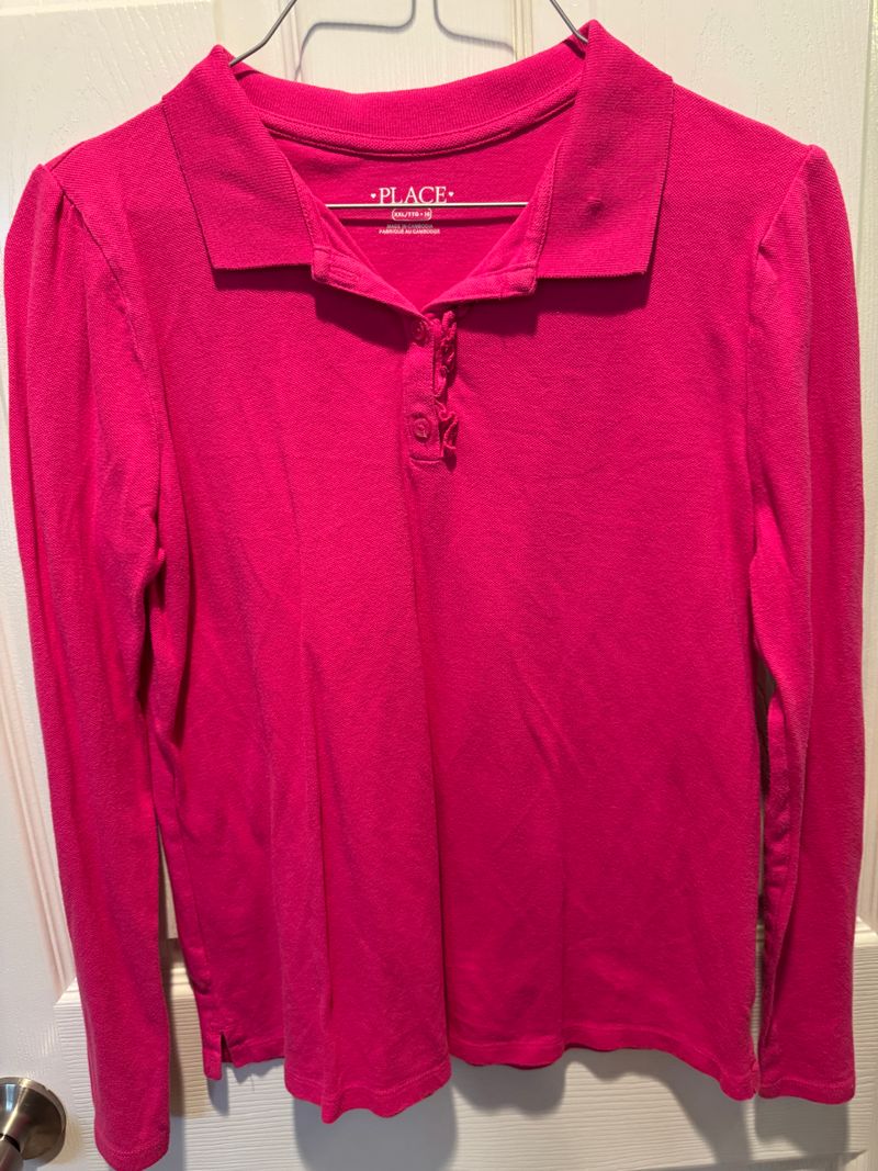 Childrens Place long sleeve pink polo  16
