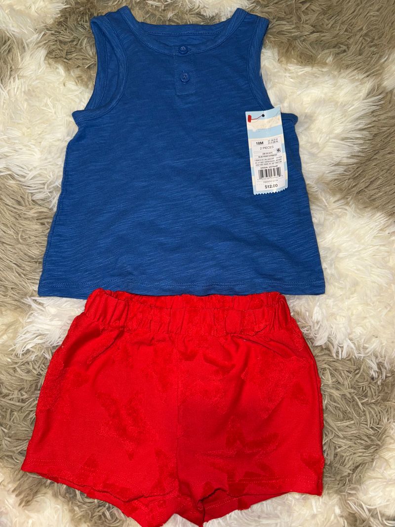 Cat and Jack NWT blue tank with red shorts terry cloth stars 18 Months