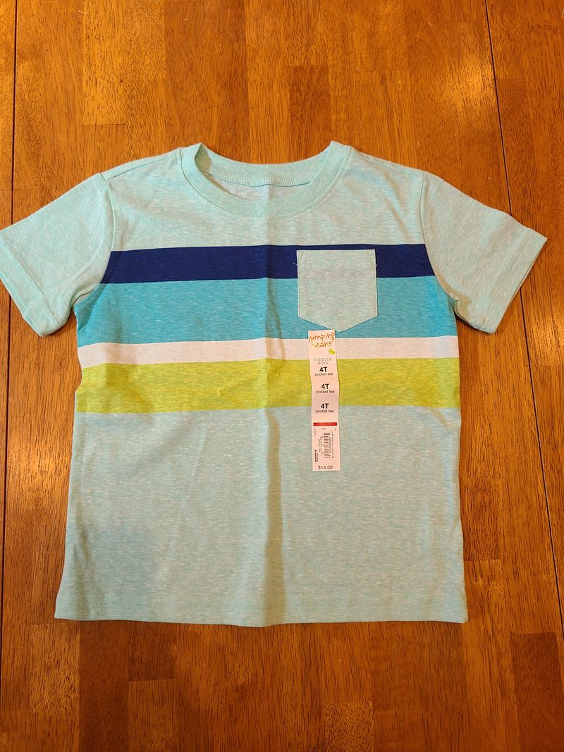 Jumping Beans, NWT, SMR,  aqua striped pocket t-shirt 4T