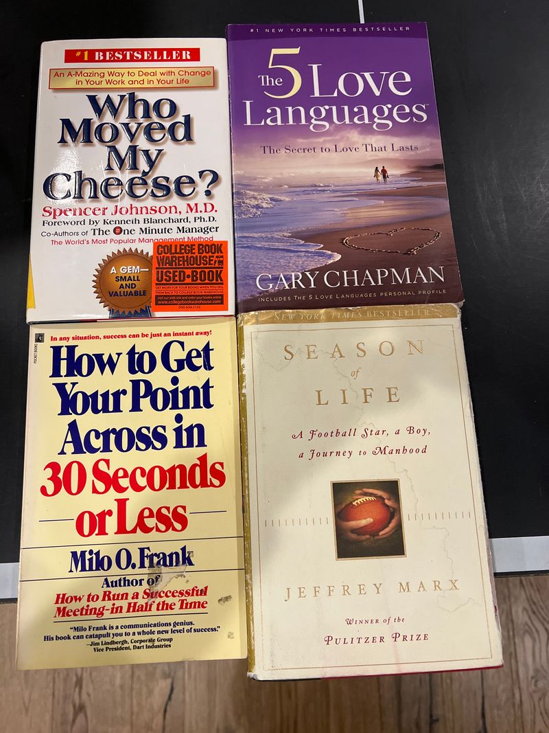 4 books - who movd my cheese, 5 love languages how to get your point across, season of life Book-Adults