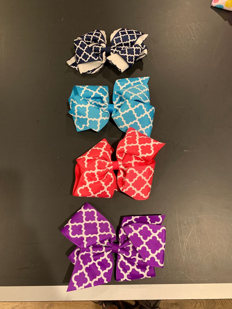 4 large bows   Alligator clip Navy purple teal pink