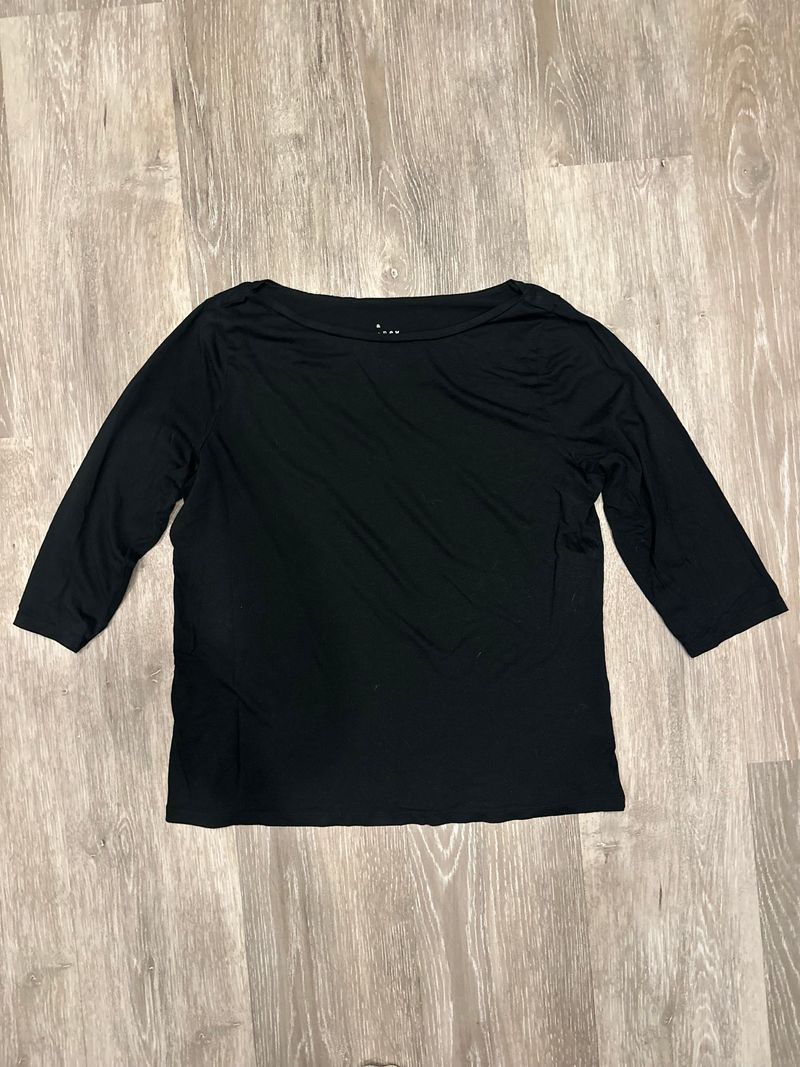 A New Day, Size Large, 3/4 Sleeve Shirt, Black, Boat Neck, T Shirt Women's - L
