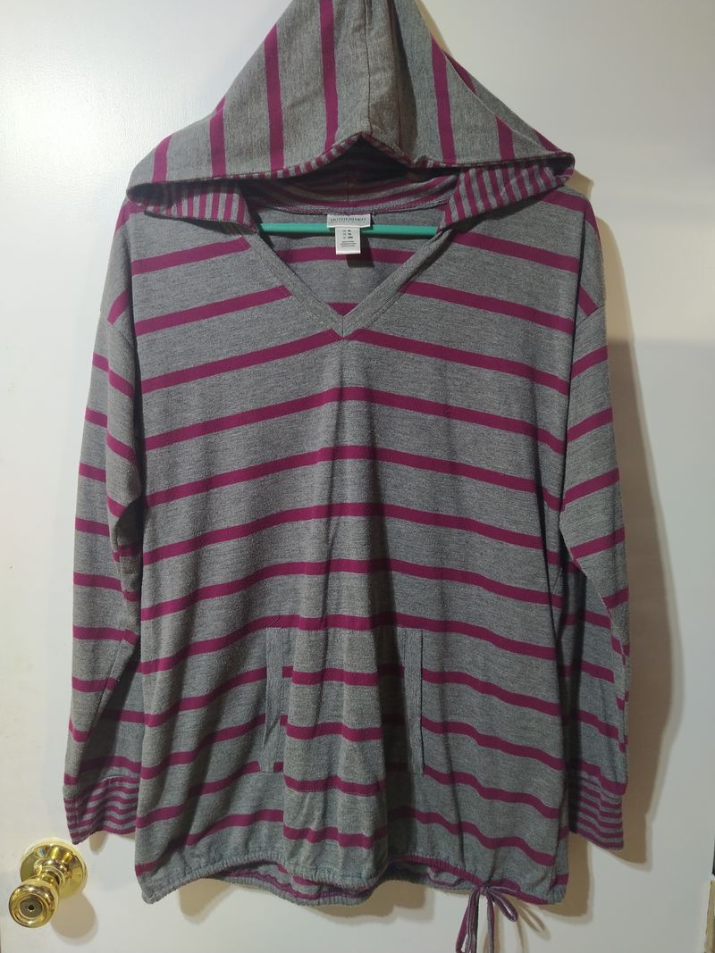 Motherhood maternity Hooded gray striped shirt w front pocket Women's XL 16