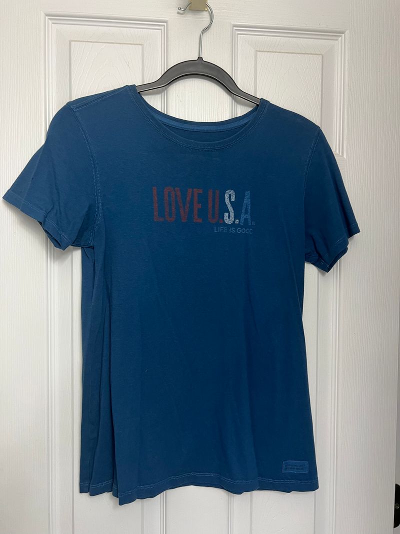 Life is Good, size Small, Love USA navy blue T SMR Women's - S