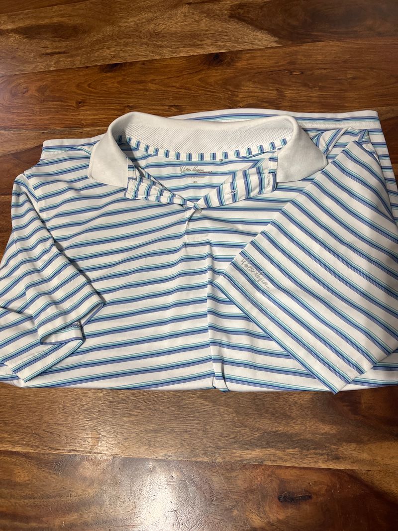 Walter Haga GUC white, teal, blue golf polo smoke free Men's - XL