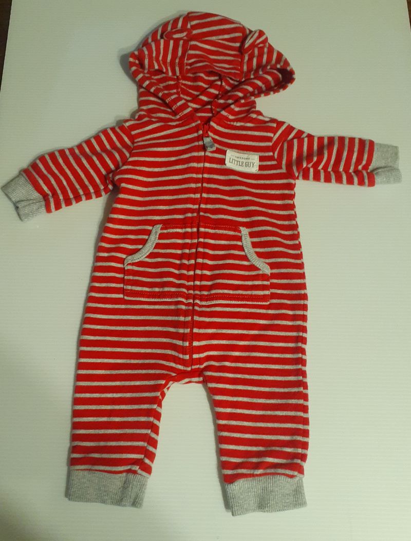 Carter's red striped zippered hooded bear jumpsuit 3 Months