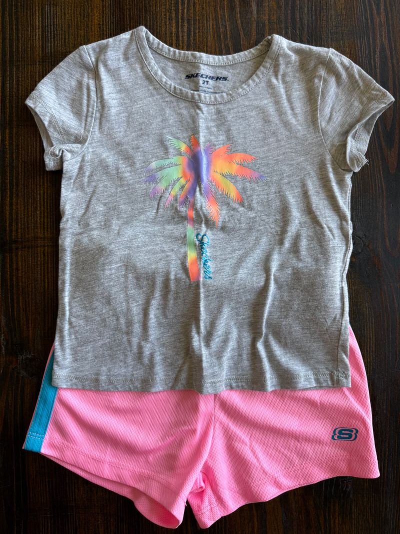 Sketchers Palm tree top with matching pink shorts  2T