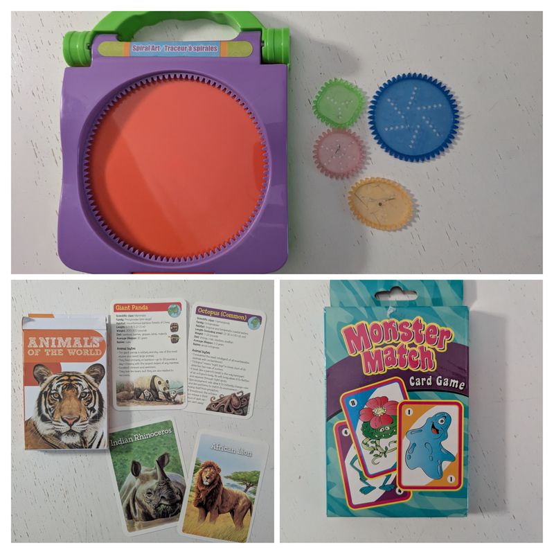 Toy Lot with Spirograph, animal cards, match game small spirograph 6in, animal flash cards, monster match game Educational