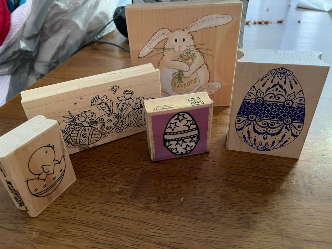 Wooden Stamp grouping 5 stamps 1 large,2 med & 2 small great for cards & scrapbooking