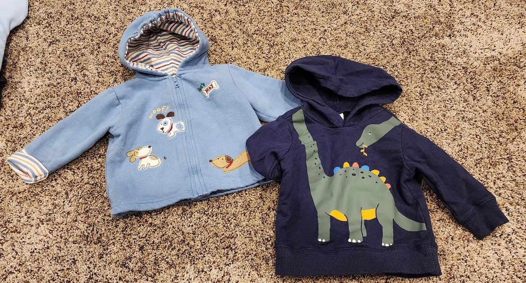 Carters 3-6 & 6 mo. 1 zip jacket. 1 hoodie  6 Months