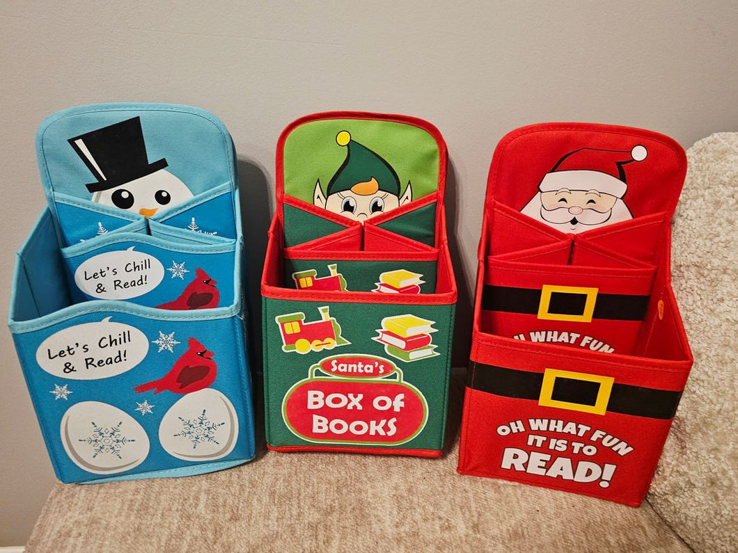 3 Christmas themed book holder boxes for under tree