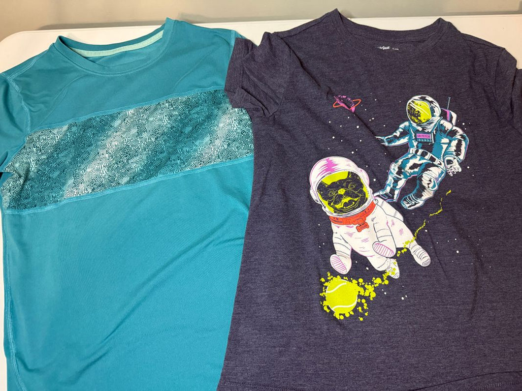 2 tshirts cat and Jack animal space And targets athletic shirt brand teal pattern stripe 14