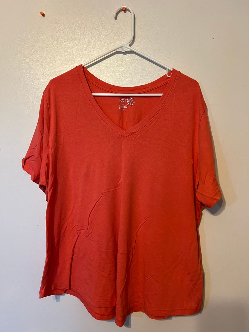 Terra Sky V neck short sleeve shirt V neck short sleeve shirt, pink Women's - XXL