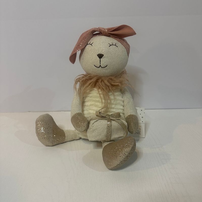 34th & Pine, 16in Plush Bear, Holiday, NWT, Weighted so it sits up, Gold/Beige/White/Pink Plush Toys