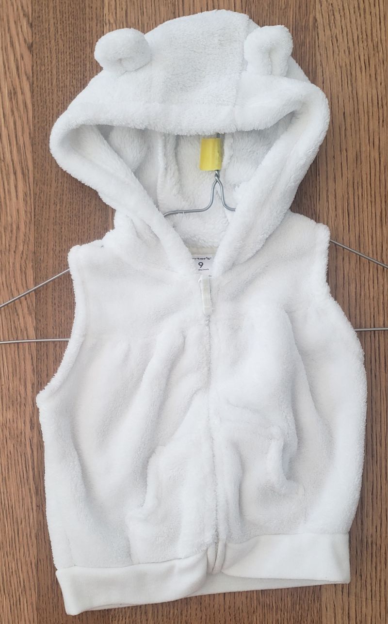 Carters white fleece vest with hood  9 Months