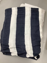 Load image into Gallery viewer, Little Unicorn Blue striped bed skirt. Rust marks on base. Crib
