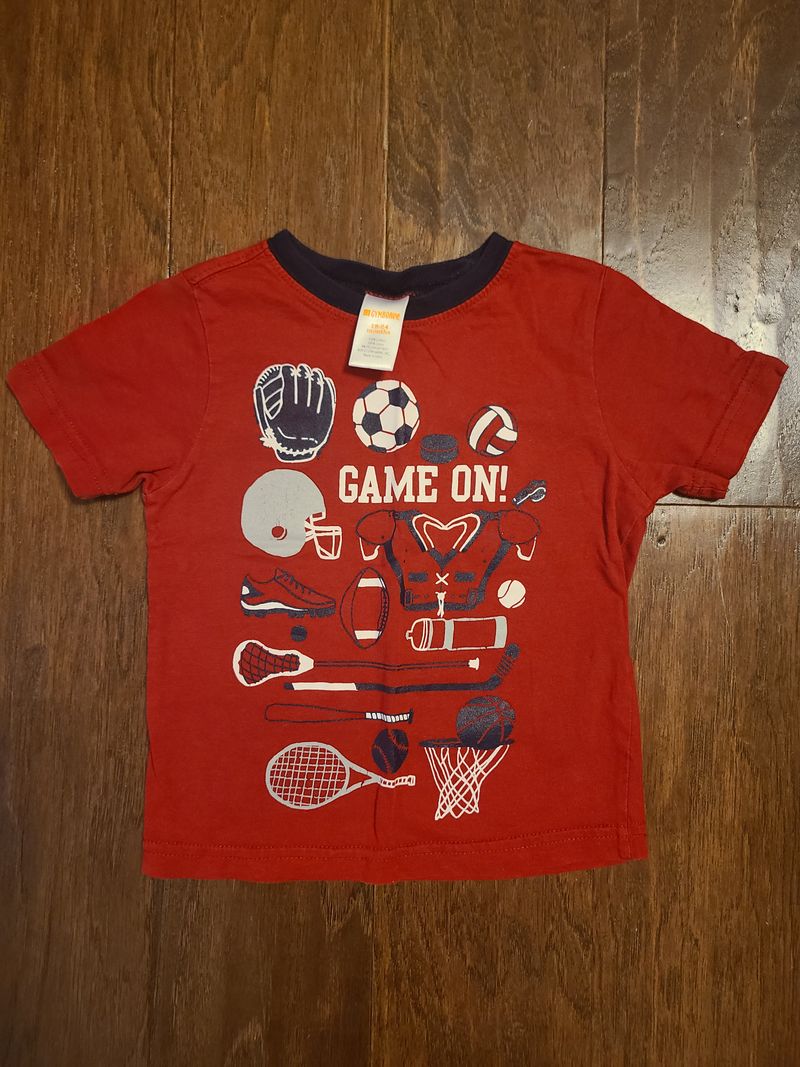 Gymboree, 18-24 months, SMR, red, blue short sleeve t-shirt, Game On! Sports themed shirt 18 Months