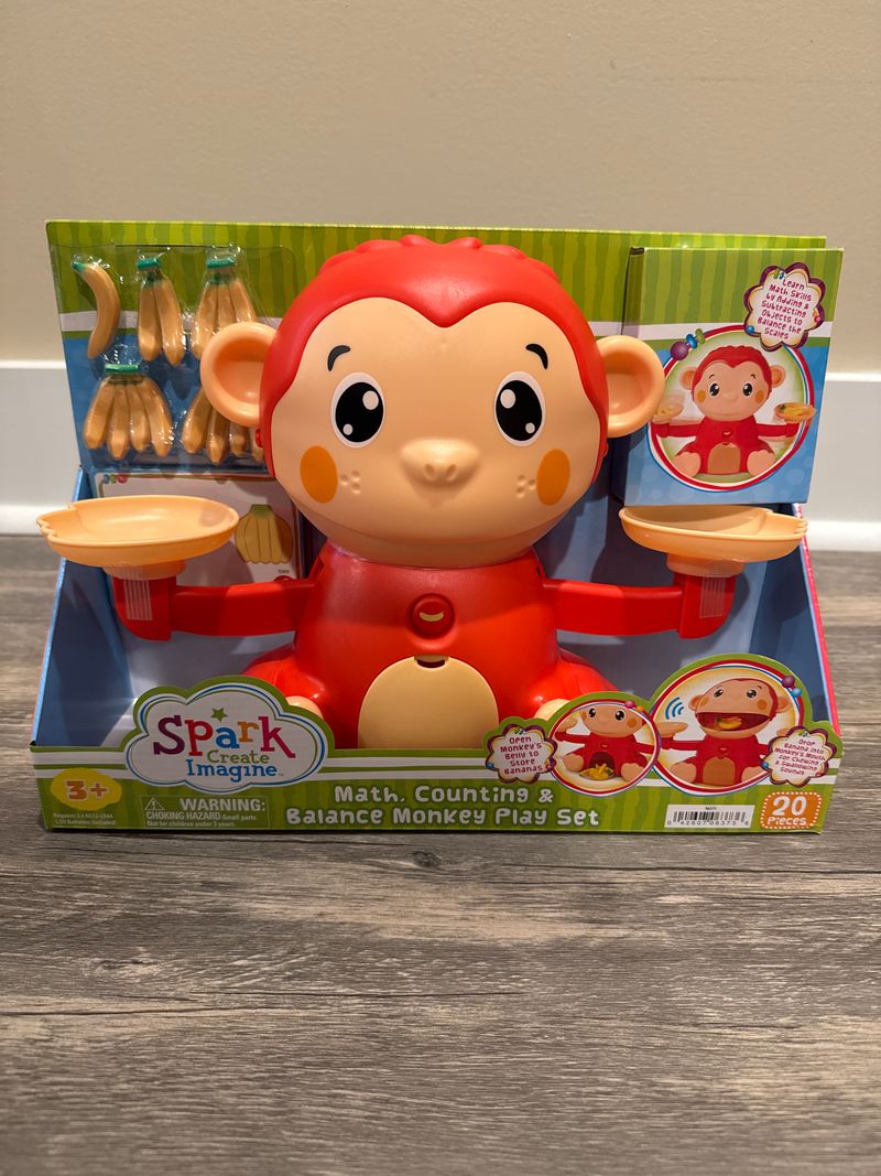 Spark Math Counting & Balance Monkey Play set NIB Learning math skills by balancing bananas. Makes Sounds. Educational