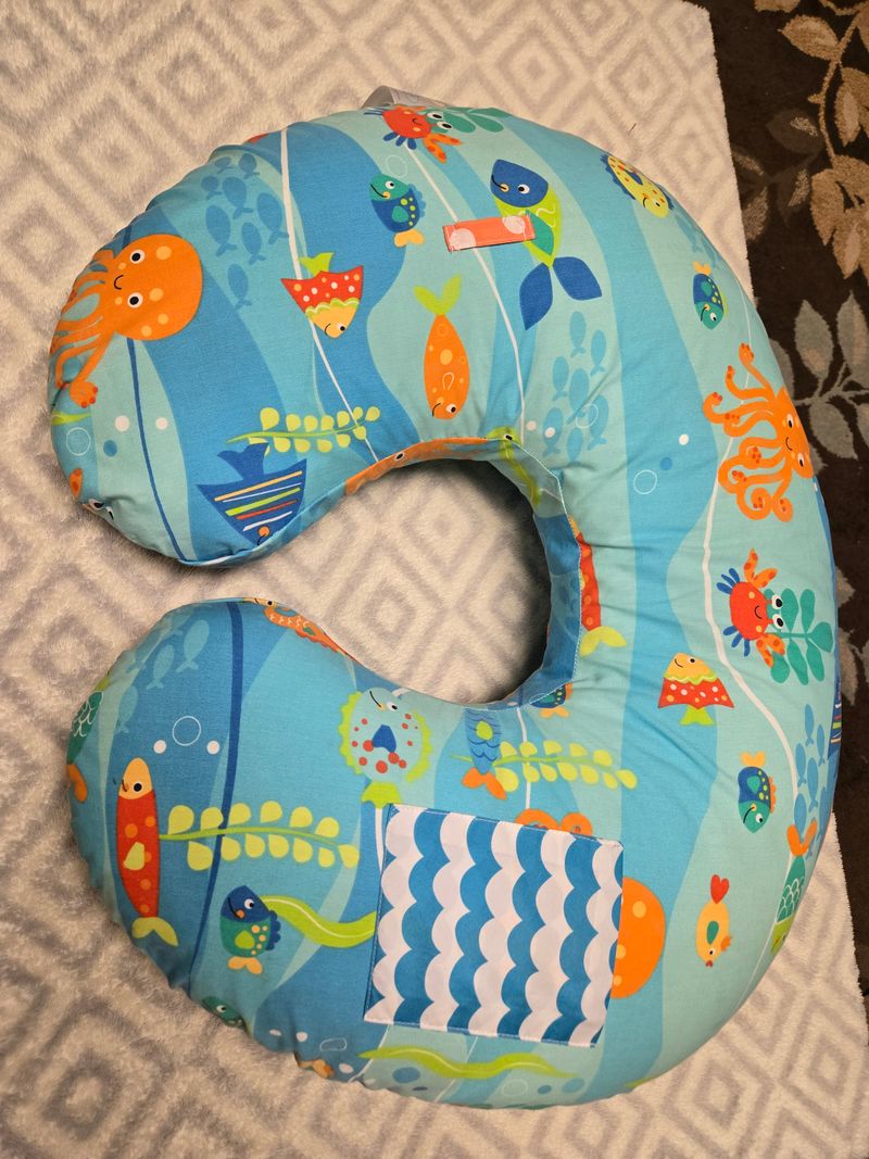 Boppy Nursing Pillow ocean theme with pocket pillow for nursing, tummy time, supported sit w/ washable cover