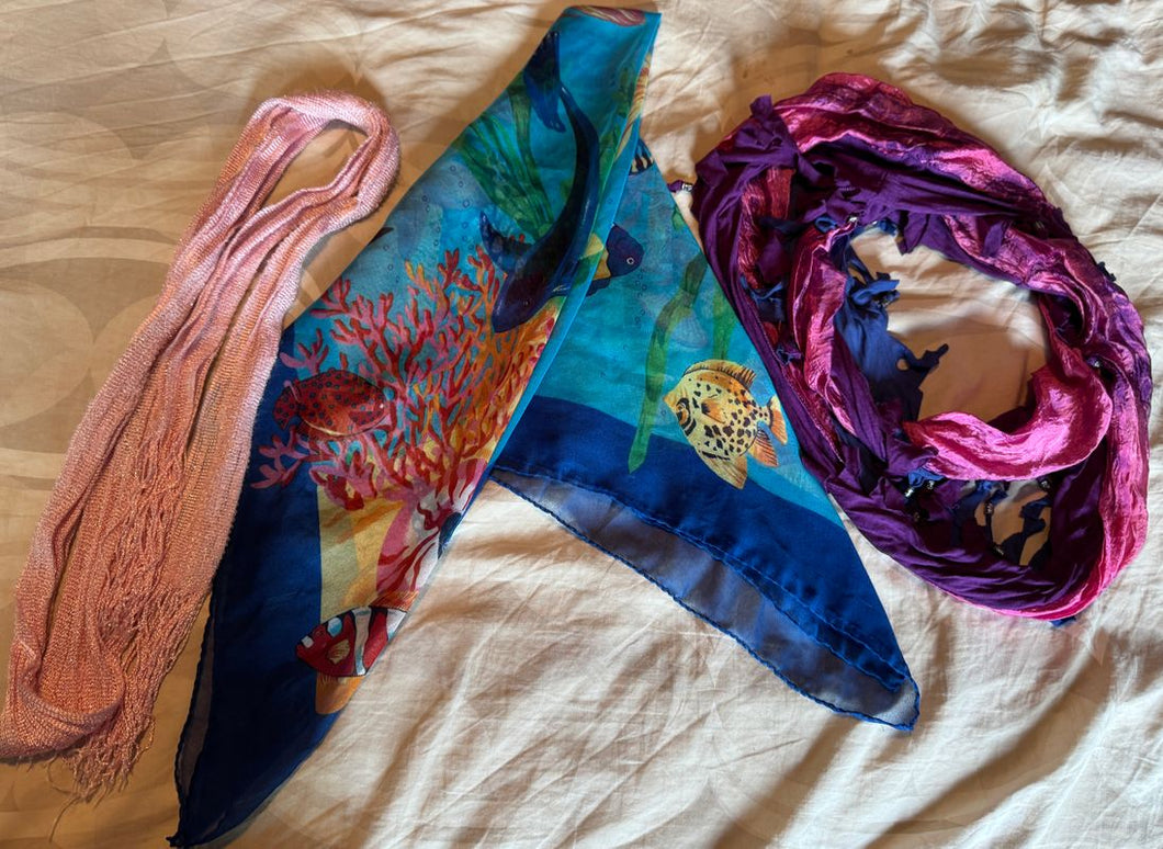 3pc scarves Fish scarf pink and purple infinity scarf and pink scarf