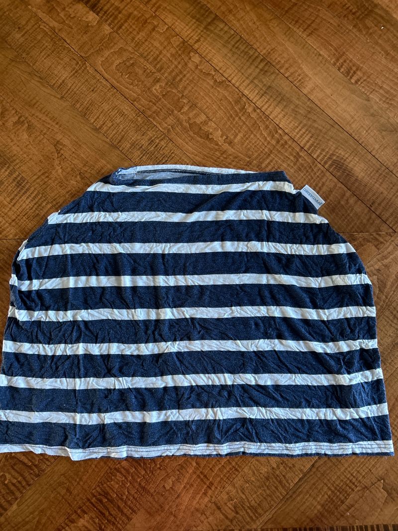 Canopy Couture nursing cover and car seat cover Navy blue and white stripes, stretch fabric
