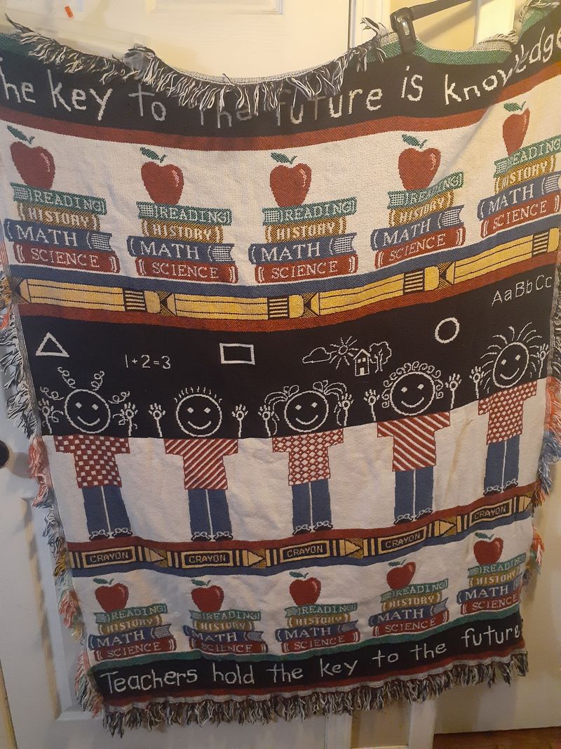 Vintage afghan throw ..Key to Future....Teachers.. approx. 43