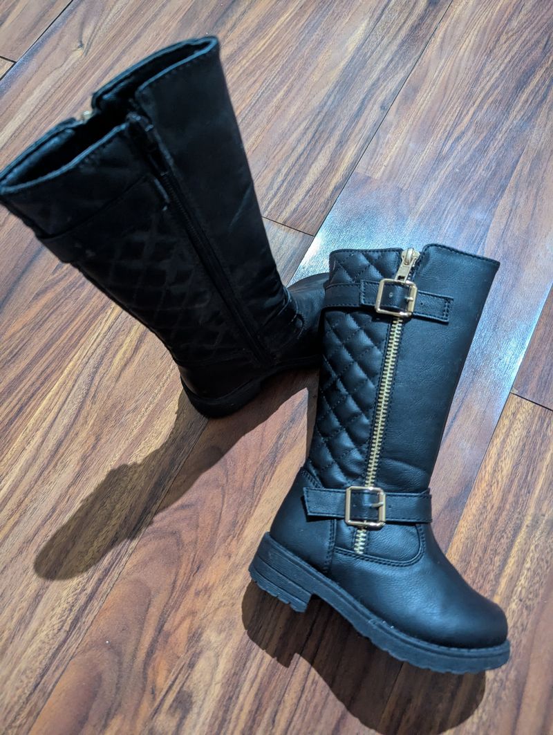 FABKIDS Black zip side calf height dress boots Gold accents. Cute for family pictures, church, everyday 5 (Toddler)